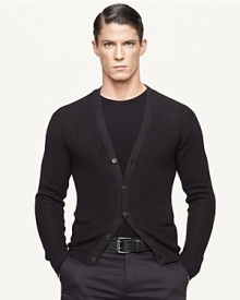 The pinnacle of sartorial style, a sophisticated V-neck cardigan is jersey-knit in supremely soft cashmere for a modern look. The pinnacle of sartorial style, a sophisticated V-neck cardigan is jersey-knit in supremely soft cashmere for a modern look.