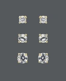 Pick the right pair of sparkle to suit the occasion! B. Brilliant's stunning stud set features three pairs of round-cut cubic zirconias (1-3/4 ct. t.w.) in three different sizes. Set in 18k gold over sterling silver. Approximate diameters: 3, 4, and 5 mm.