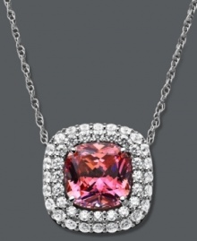 Get a look that's party perfect. Arabella's stunning drop pendant features a cushion-cut pink Swarovski zirconia (6-1/5 ct. t.w.) encircled by two rows of round-cut white zirconias (1-1/2 ct. t.w.). Crafted in sterling silver. Approximate length: 18 inches. Approximate drop: 1/2 inch. Get a look that's party perfect. Arabella's stunning drop pendant features a cushion-cut pink Swarovski zirconia (6-1/5 ct. t.w.) encircled by two rows of round-cut white zirconias (1-1/2 ct. t.w.). Crafted in sterling silver. Approximate length: 18 inches. Approximate drop: 1/2 inch.