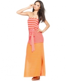 The sunset-inspired stripes of BCBGMAXAXRIA's strapless maxi dress make it a hot pick for spring and summer!