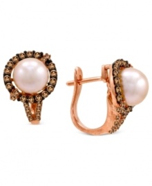Resplendent in rose gold. Le Vian's earrings, set in 14k rose gold, feature a pink freshwater pearl (8-9 mm) in the center, offset by round-cut chocolate (1/2 ct. t.w.) and white (1/6 ct. t.w.) diamonds for a stunning effect. Approximate drop: 1/2 inch. Resplendent in rose gold. Le Vian's earrings, set in 14k rose gold, feature a pink freshwater pearl (8-9 mm) in the center, offset by round-cut chocolate (1/2 ct. t.w.) and white (1/6 ct. t.w.) diamonds for a stunning effect. Approximate drop: 1/2 inch.