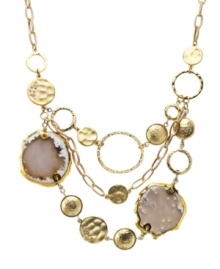 Earth science-inspired style. A clever mix of glass geodes with polished and textured discs make Alfani's three-row necklace a unique addition to your jewelry collection. Crafted in gold-plated mixed metal. Approximate length: 18 inches + 3-inch extender. Approximate drop: 6 inches.