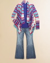Bright stripes and a dramatic cascade front define a get-you-noticed cardigan in a light, silky knit.Foldover collar eases into open frontLong sleeves with rolled hemDraped frontHandkerchief cascade hemSmooth, cropped backMicromodalHand washMade in USA