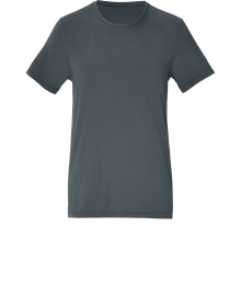 Stylish t-shirt in fine, pure dark grey cotton - Soft yet durable summer weight material has a chic, crinkled effect - Classic crew neck and short sleeves - Long, lean silhouette - A relaxed, versatile basic ideal for layering - Wear solo or pair with a pullover or blazer and chinos, Bermudas or jeans