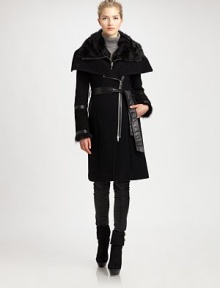 A jacket that offers a brilliant combination of buttery leather and luxurious toscana sheep fur. Its asymmetrical zipper adds to this style's sartorial mystique.Asymmetrical front zipperLambskin leather and fur detailsSlash pocketsSelf-tie beltFully linedAbout 40 from shoulder to hem70% wool/20% polyamide/10% cashmereDry clean by fur and leather specialistImported of Italian fabricFur origin: Turkey Model shown is 5'10 (177cm) wearing US size Small. A jacket that offers a brilliant combination of buttery leather and luxurious toscana sheep fur. Its asymmetrical zipper adds to this style's sartorial mystique.Asymmetrical front zipperLambskin leather and fur detailsSlash pocketsSelf-tie beltFully linedAbout 40 from shoulder to hem70% wool/20% polyamide/10% cashmereDry clean by fur and leather specialistImported of Italian fabricFur origin: Turkey Model shown is 5'10 (177cm) wearing US size Small.