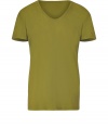 Stylish t-shirt in fine, pure olive cotton - Soft yet ultra-durable material - Wide v-neck and short sleeves - Relaxed silhouette is long and lean - A versatile basic ideal for layering or wearing solo - Wear beneath a pullover or blazer and pair with chinos, jeans, Bermudas or linen trousers