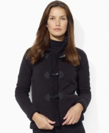 Sumptuously soft in Lauren Ralph Lauren's cozy fleece construction, this sleek mockneck jacket provides stylish warmth without the weight.