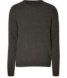 This luxurious basic is perfect for layering or wearing solo through the fall and winter - Made of a fine dark grey wool-camel hair blend - Classic slim cut with round neckline and long sleeves - Wear over a favorite cotton tee and under a leather jacket, with jeans, cords or trousers This luxurious basic is perfect for layering or wearing solo through the fall and winter - Made of a fine dark grey wool-camel hair blend - Classic slim cut with round neckline and long sleeves - Wear over a favorite cotton tee and under a leather jacket, with jeans, cords or trousers