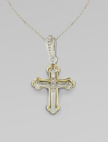 Five diamonds set in sterling silver, trimmed in 18k gold. Sterling silver and 18K gold Diamonds, 0.03 tcw Length, about 16 Pendant, about ½ Lobster claw clasp Imported Five diamonds set in sterling silver, trimmed in 18k gold. Sterling silver and 18K gold Diamonds, 0.03 tcw Length, about 16 Pendant, about ½ Lobster claw clasp Imported