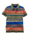 A colorful array of horizontal stripes turns a classic mesh polo into a new favorite.