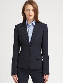 A refined blazer with just the right amount of stretch to offer the perfect fit. Button closureFlap pocketsFully linedAbout 22 from shoulder to hem96% viscose/4% elastaneDry cleanImported Model shown is 5'11 (180cm) wearing US size 4. A refined blazer with just the right amount of stretch to offer the perfect fit. Button closureFlap pocketsFully linedAbout 22 from shoulder to hem96% viscose/4% elastaneDry cleanImported Model shown is 5'11 (180cm) wearing US size 4.