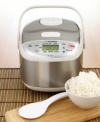 Rice done right. This rice cooker ensures each grain is perfectly prepared, done just how you need it with intuitive menu settings: white/sushi, porridge, brown and quick cook. The automatic keep warm feature helps maintain freshness until ready to serve. One-year limited warranty. Model NS-LAC05.