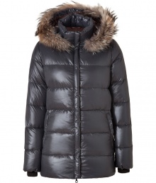 Stay warm while maintaining your impeccable style in this lightweight yet luxe down jacket from Duvetica - Fur-lined hood, front two-way zip closure, long sleeves, zip pockets, quilted - Modern straight fit - Wear with knit pullovers, jeans and weather boots Stay warm while maintaining your impeccable style in this lightweight yet luxe down jacket from Duvetica - Fur-lined hood, front two-way zip closure, long sleeves, zip pockets, quilted - Modern straight fit - Wear with knit pullovers, jeans and weather boots
