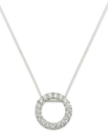 Circular chic. B. Brilliant's open circle pendant sparkles with round-cut cubic zirconias (3/8 ct. t.w.) adding a lustrous touch. Crafted from sterling silver. Approximate length: 18 inches. Approximate drop: 5/8 inch. Approximate diameter: 1/2 inch. Circular chic. B. Brilliant's open circle pendant sparkles with round-cut cubic zirconias (3/8 ct. t.w.) adding a lustrous touch. Crafted from sterling silver. Approximate length: 18 inches. Approximate drop: 5/8 inch. Approximate diameter: 1/2 inch.