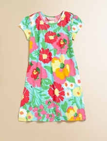 Adorned with a vivid, watercolor-inspired floral print, this ultra-soft cotton frock invokes warm, cheery thoughts.CrewneckShort cap sleevesPullover styleCottonMachine washImported Adorned with a vivid, watercolor-inspired floral print, this ultra-soft cotton frock invokes warm, cheery thoughts.CrewneckShort cap sleevesPullover styleCottonMachine washImported