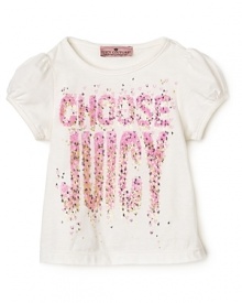 Cast your vote for this trend-right Juicy Couture tee, featuring a sparkling metallic heart and star graphic print. Cast your vote for this trend-right Juicy Couture tee, featuring a sparkling metallic heart and star graphic print.
