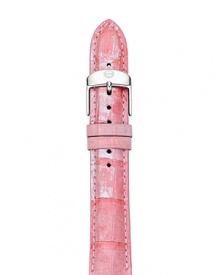 Be pretty in pink alligator with this leather watch strap from Michele, accented by a stainless steel buckle. This band makes your practical piece pop. Be pretty in pink alligator with this leather watch strap from Michele, accented by a stainless steel buckle. This band makes your practical piece pop.