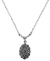 Ageless elegance. This pendant necklace from 2028 sets the mood with faux-marcasite accents on an oval silhouette. Crafted in silver tone and hematite tone mixed metal. Approximate length: 16 inches + 3-inch extender. Approximate pendant drop: 3/4 inch.