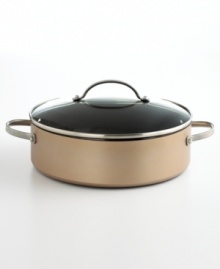 Crafted in bronze-hued, hard-anodized aluminum, this stunning sauteuse features an exclusive nonstick coating that allows you to sauté, sear and braise with little to no oil and sumptuous style. Also great as a casserole, it's ideal for oven-to-tabletop serving. Limited lifetime warranty. Crafted in bronze-hued, hard-anodized aluminum, this stunning sauteuse features an exclusive nonstick coating that allows you to sauté, sear and braise with little to no oil and sumptuous style. Also great as a casserole, it's ideal for oven-to-tabletop serving. Limited lifetime warranty.