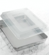 Think big when you bake in a commercial-sized heavy-duty aluminum pan that evenly heats food for consistently delicious results every time. The high sides and steel reinforced rims are ideal for full-depth sheet cakes, lasagnas and recipes you need to double when guests are in town. Lifetime warranty.