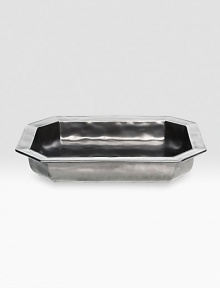 A unique mottling technique lends a hand-thumbed, hammered design to a beautiful metallic pewter baker with the look of an old-world favorite. 3½-quart capacity 10W X 15L Dishwasher, oven and freezer safe Imported A unique mottling technique lends a hand-thumbed, hammered design to a beautiful metallic pewter baker with the look of an old-world favorite. 3½-quart capacity 10W X 15L Dishwasher, oven and freezer safe Imported