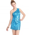 Hit the party scene in Sugar & Spice's sequined one-shoulder sheath. Oh-so-fun & totally glam, pair it with nude pumps.