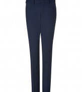 Ultra-comfortable and classically elegant, these navy jersey suit pants from Neil Barrett can be effortlessly dressed up or down - Flat front, belt loops, side slit pockets, back welt pockets with buttons, slim leg - Wear with a long sleeve tee and leather jacket or a dress shirt and matching blazer