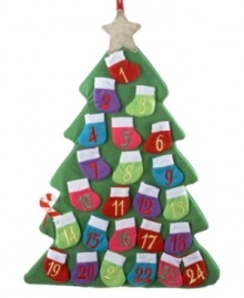 The countdown is on-don't miss a day with this Christmas Tree advent calendar from Kurt Adler. Move the sweet candy cane from stocking to stocking until the big moment arrives!