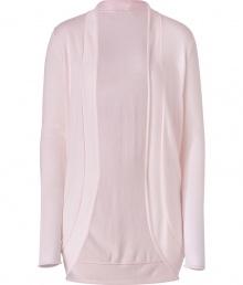 Super soft in a sweet shade of blush, Steffen Schrauts open cardigan is an effortless choice for causal looks - Rolled shawl collar, long sleeves, open front with curved hem - Fitted - Wear with a tissue tee, skinnies and flats