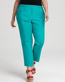 Boost your professional portfolio with these Calvin Klein pants that flaunt a peppy turquoise atop a slim, sleek silhouette. Maximize the color by teaming the pair with graphic florals. Boost your professional portfolio with these Calvin Klein pants that flaunt a peppy turquoise atop a slim, sleek silhouette. Maximize the color by teaming the pair with graphic florals.