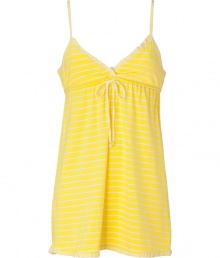 Adorable yellow and white lingerie-inspired striped top from Juicy Couture - Stay cozy and stylish in this lovely sleep tank - Stylish micro stripes - Perfect for glamorous lounging Adorable yellow and white lingerie-inspired striped top from Juicy Couture - Stay cozy and stylish in this lovely sleep tank - Stylish micro stripes - Perfect for glamorous lounging