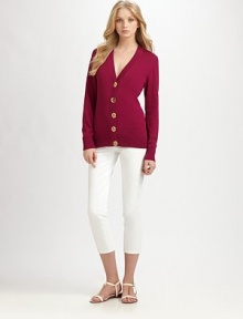 It's a fashion classic made from soft cotton and featuring oversized gilded buttons.V-necklineLong sleevesOversized buttonsRibbed trimAbout 26 from shoulder to hemCottonDry cleanImportedSIZE & FIT Model shown is 5'10(177cm) wearing a US size Small. It's a fashion classic made from soft cotton and featuring oversized gilded buttons.V-necklineLong sleevesOversized buttonsRibbed trimAbout 26 from shoulder to hemCottonDry cleanImportedSIZE & FIT Model shown is 5'10(177cm) wearing a US size Small.