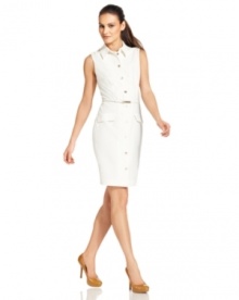 Whether a normal day at the office or an important business lunch, Calvin Klein's shirtdress looks polished with shiny goldtone buttons and a skinny belt.