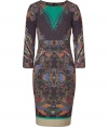 With a magical print and a figure-hugging print, this Etro sheath dress is the perfect office-to-evening style solution - Round neck, three-quarter sleeves, layered paneling at waistline, fitted silhouette, all-over print, concealed back zip closure - Style with peep-toe heels and a statement satchel