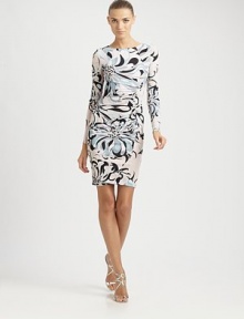 Featuring a 60s-inspired print, a jersey dress with a body-hugging fit and waist-flattering center ruching.Round neckLong sleevesRuched centerAllover printSide zipperAbout 23 from natural waistRayonDry cleanMade in Italy of imported fabricSIZE & FIT Model shown is 5'10½ (179cm) wearing a US size 4. 