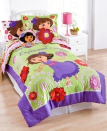 Go explorin'! Dora the Explorer is your go-to gal for a fun day in the park with this Dora Picnic comforter set. Features a cheerful Dora surrounded by fresh flowers and bright hues your kids will go crazy for. Go explorin'! Dora the Explorer is your go-to gal for a fun day in the park with this Dora Picnic comforter set. Features a cheerful Dora surrounded by fresh flowers and bright hues your kids will go crazy for.