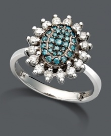 Accent your accessory collection with sweet color for spring. Bella Bleu by Effy Collection ring features sparkling blue diamonds (1/5 ct. t.w.) in an oval-shaped pattern surrounded by a halo of round-cut white diamonds (3/8 ct. t.w.). Setting and band crafted in 14k white gold. Accent your accessory collection with sweet color for spring. Bella Bleu by Effy Collection ring features sparkling blue diamonds (1/5 ct. t.w.) in an oval-shaped pattern surrounded by a halo of round-cut white diamonds (3/8 ct. t.w.). Setting and band crafted in 14k white gold.