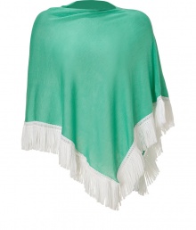 A luxe alternative to the classic sweater, Antonia Zanders fringed poncho is a unique modern choice - Boat neckline, triangle hemline with white fringe - Asymmetrical drape - Wear with tailored trousers and sleek leather accessories