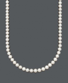The perfect accessory to add elegance to any ensemble. This traditional pearl necklace by Belle de Mer will last a lifetime. Crafted in AA+ cultured freshwater pearls (9-10 mm) with a 14k gold clasp. Approximate length: 22 inches. The perfect accessory to add elegance to any ensemble. This traditional pearl necklace by Belle de Mer will last a lifetime. Crafted in AA+ cultured freshwater pearls (9-10 mm) with a 14k gold clasp. Approximate length: 22 inches.