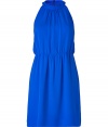 Radiant in royal, Theorys draped silk dress guarantees an eye-catching finish to your look - Short stand-up collar, low-cut arm holes, gathered waistline, hidden back zip - Loosely tailored fit - Wear to work with oversized blazers and flats, or to cocktails with metallic clutches and heels