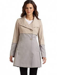 THE LOOKStand collarColorblock designOversized embossed front buttonsDual besom pocketsShaped seamsTHE FITAbout 33 from shoulder to hemTHE MATERIALCotton/polyesterFully linedCARE & ORIGINMachine washImportedModel shown is 5'9½ (176cm) wearing US size Small. THE LOOKStand collarColorblock designOversized embossed front buttonsDual besom pocketsShaped seamsTHE FITAbout 33 from shoulder to hemTHE MATERIALCotton/polyesterFully linedCARE & ORIGINMachine washImportedModel shown is 5'9½ (176cm) wearing US size Small.