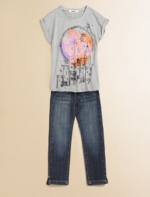 A comfy, cozy knit in a New York state of mind.CrewneckShort sleeves with rolled cuffs60% cotton/40% polyesterMachine washImported A comfy, cozy knit in a New York state of mind.CrewneckShort sleeves with rolled cuffs60% cotton/40% polyesterMachine washImported
