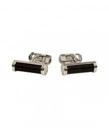 Add a gentlemanly accent to your formal look with these luxe cufflinks from Neil Barrett - Silver-tone cylindrical cufflinks with leather inlay - Pair with a slim suit and a patterned button down Add a gentlemanly accent to your formal look with these luxe cufflinks from Neil Barrett - Silver-tone cylindrical cufflinks with leather inlay - Pair with a slim suit and a patterned button down