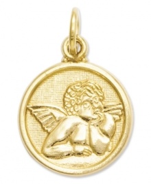 An iconic angel to watch over and protect you. This pretty circular charm is crafted in 14k gold. Chain not included. Approximate length: 8/10 inch. Approximate width: 1/2 inch.