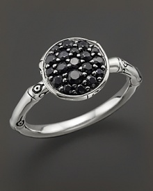 Sterling silver, jointed like a bamboo stalk, is a beautiful setting for glittering pavé black sapphire gems. Sterling silver, jointed like a bamboo stalk, is a beautiful setting for glittering pavé black sapphire gems.