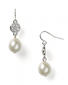 A contemporary take on classic earrings with tiny crystal stones and glass pearls.