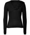 Inject a feminine edge into your everyday favorites knitwear collection with Valentino R.E.D.s super soft fleece wool pullover, finished with a textural bow embellished V-neckline - Long sleeves, fine ribbed trim, slim fit - Pair with a dainty camisole and pencil skirt for work