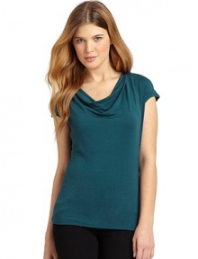 THE LOOKDraped necklineCap sleevesTHE FITAbout 23 from shoulder to hemTHE MATERIALViscose/spandexCARE & ORIGINDry cleanImportedModel shown is 5'10 (177cm) wearing US size Small.This item was originally available for purchase at Saks Fifth Avenue OFF 5TH stores. 