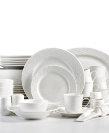 Graced with an refined, embossed pattern, this Gibson dinnerware set exudes an understated elegance, going from casual to formal affairs with the utmost ease. Dishwasher and microwave safe. Graced with an refined, embossed pattern, this Gibson dinnerware set exudes an understated elegance, going from casual to formal affairs with the utmost ease. Dishwasher and microwave safe.