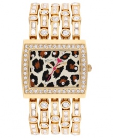 Dazzle the crowd with exotic patterns and shimmering crystals with this five-row bangle watch from Betsey Johnson. Dazzle the crowd with exotic patterns and shimmering crystals with this five-row bangle watch from Betsey Johnson.